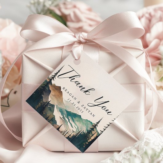 水彩松山林結婚の感謝 フェイバータグ