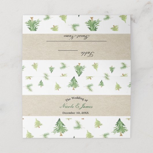 水彩松木冬の結婚式のテーブルシート プレイスカード (外部開封)