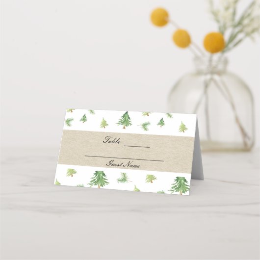 水彩松木冬の結婚式のテーブルシート プレイスカード (裏面)