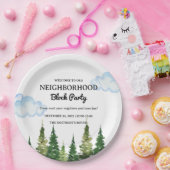 水彩松木周辺ブロックパーティー ペーパープレート (パーティー)