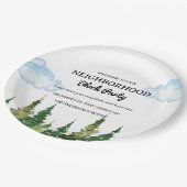 水彩松木周辺ブロックパーティー ペーパープレート (アングル)