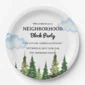水彩松木周辺ブロックパーティー ペーパープレート (正面)
