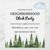 水彩松木周辺ブロックパーティー ワインラベル (シングルラベル)