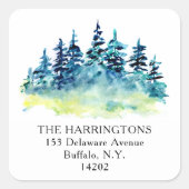 水彩松木手描き差出人住所 スクエアシール (正面)