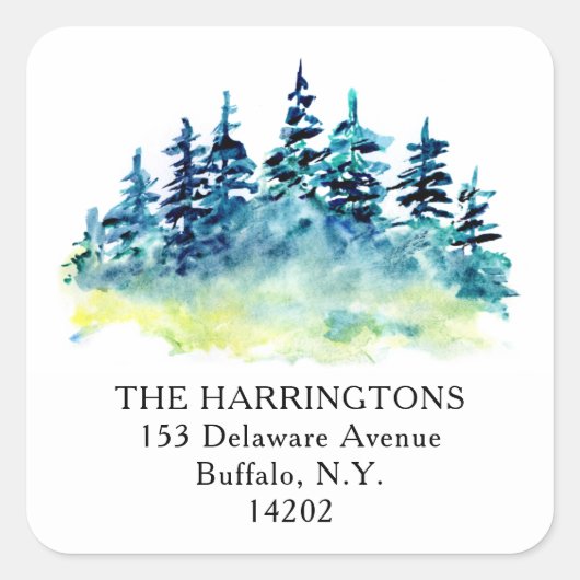 水彩松木手描き差出人住所 スクエアシール (正面)