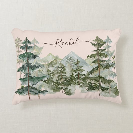 水彩松林と山の美学 アクセントクッション (正面)