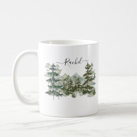 水彩松林と山の美学 コーヒーマグカップ (左)
