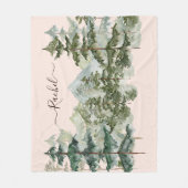 水彩松林と山の美学 フリースブランケット (正面)