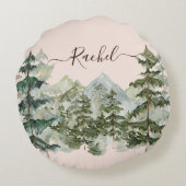 水彩松林と山の美学 ラウンドクッション (裏面)