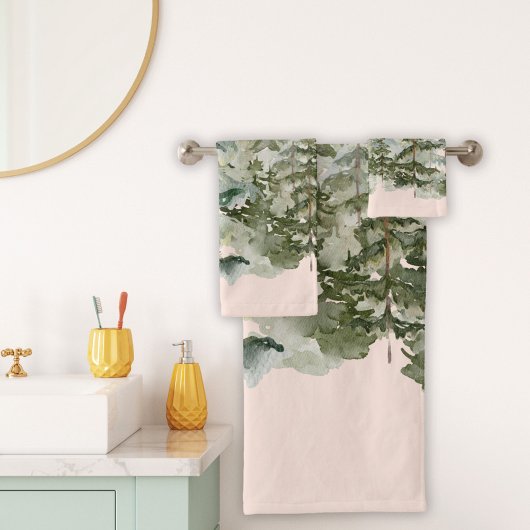 水彩松林と山素朴風呂 バスタオルセット