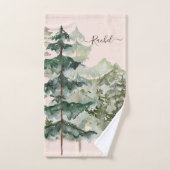 水彩松林と山素朴風呂 バスタオルセット (ハンドタオル)