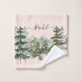 水彩松林と山素朴風呂 バスタオルセット (ウォッシュタオル)