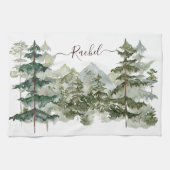 水彩松林と山素朴 キッチンタオル (横)
