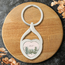 水彩松林と山素朴 キーホルダー