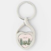 水彩松林と山素朴 キーホルダー (正面)