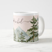 水彩松林と山素朴 ジャンボコーヒーマグカップ (正面右)