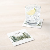 水彩松林と山素朴 スクエアペーパーコースター (インサイチュ)