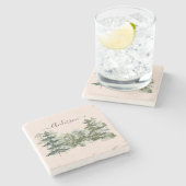 水彩松林と山素朴 ストーンコースター (横)