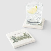 水彩松林と山素朴 ストーンコースター (横)