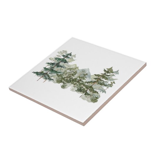 水彩松林と山素朴 タイル (側面)