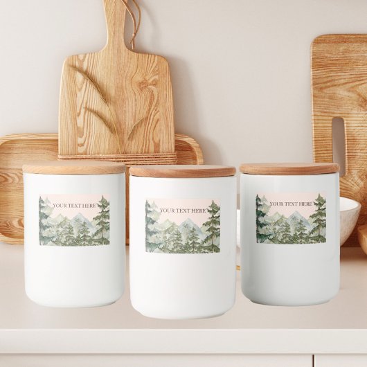 水彩松林と山素朴 フードラベル