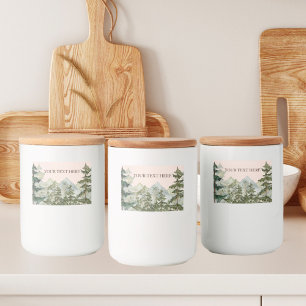 水彩松林と山素朴 フードラベル