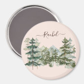 水彩松林と山素朴 マグネット (正面/裏面)