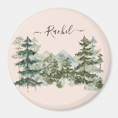 水彩松林と山素朴 マグネット (正面)