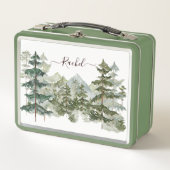 水彩松林と山素朴 メタルランチボックス (正面)