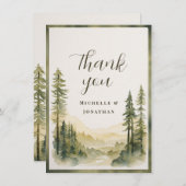 水彩松林と山結婚の サンキューカード (正面/裏面)