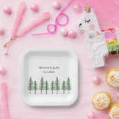 水彩松林のウェディング ペーパープレート (パーティー)