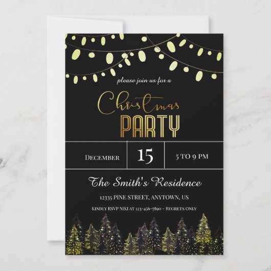 水彩松林のクリスマス 招待状 (正面)