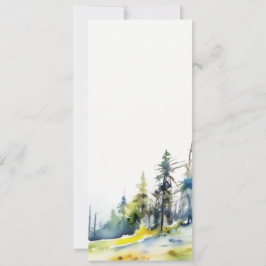 水彩松林の風景結婚のメニュー 招待状 (裏面)