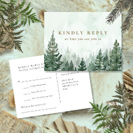 水彩松林ソングリクエストRSVPポストカード インビテーションポストカード