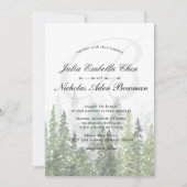 水彩松林モノグラム結婚ズ 招待状 (正面)