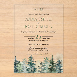 水彩松林素朴結婚ズ アクリル招待状