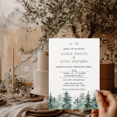 水彩松林素朴結婚ズ 招待状