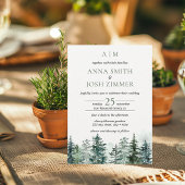 水彩松林素朴結婚ズ 招待状