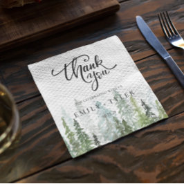 水彩松林結婚のカスタム スタンダードカクテルナプキン