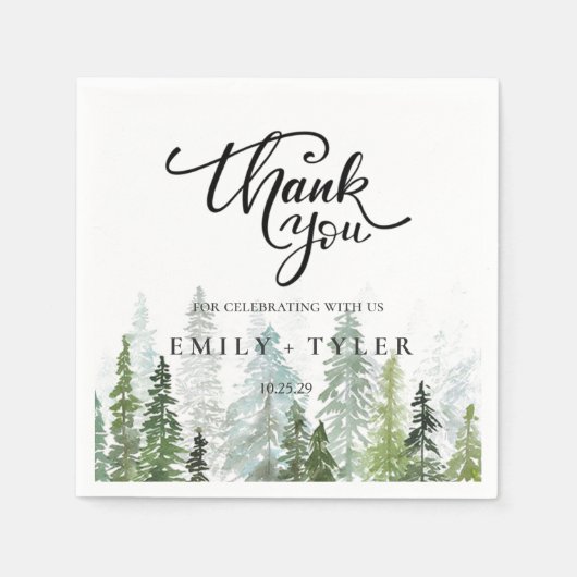 水彩松林結婚のカスタム スタンダードカクテルナプキン (正面)