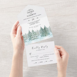 水彩松林結婚林 オールインワン招待状