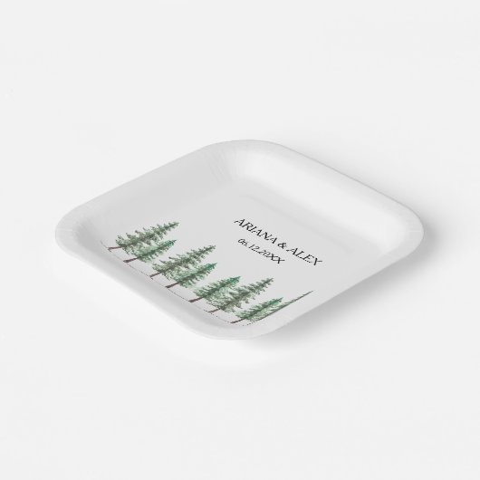 水彩松林結婚林 ペーパープレート (傾斜あり)