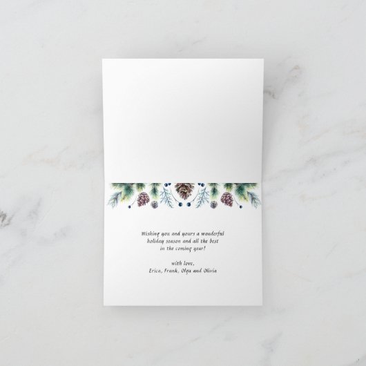 水彩松果枝クリスマス挨拶 カード (内部)