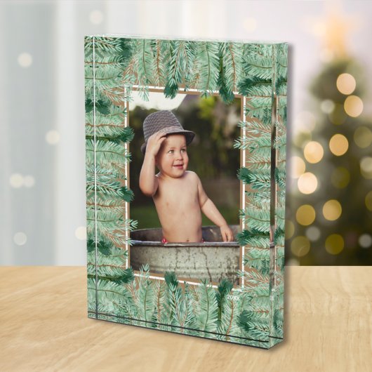 水彩松枝縁ど フォトブロック