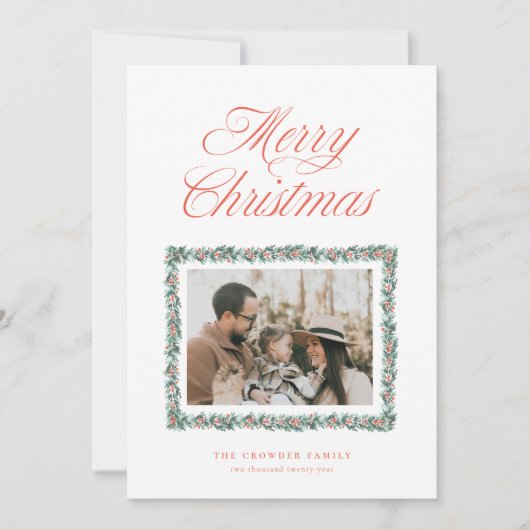 水彩松枠のクリスマス写真カード シーズンカード (正面)