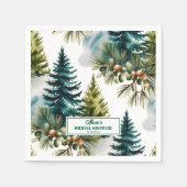 水彩松模様の冬のブライズシャワー スタンダードカクテルナプキン (正面)