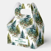 水彩松模様の冬のブライズシャワー フェイバーボックス (正面)