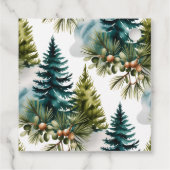 水彩松模様の冬のブライダルシャワー フェイバータグ (裏面)