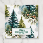 水彩松模様の冬のブライダルシャワー フェイバータグ (正面)