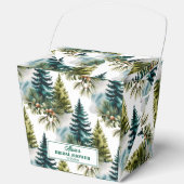 水彩松模様の冬のブライダルシャワー フェイバーボックス (正面)